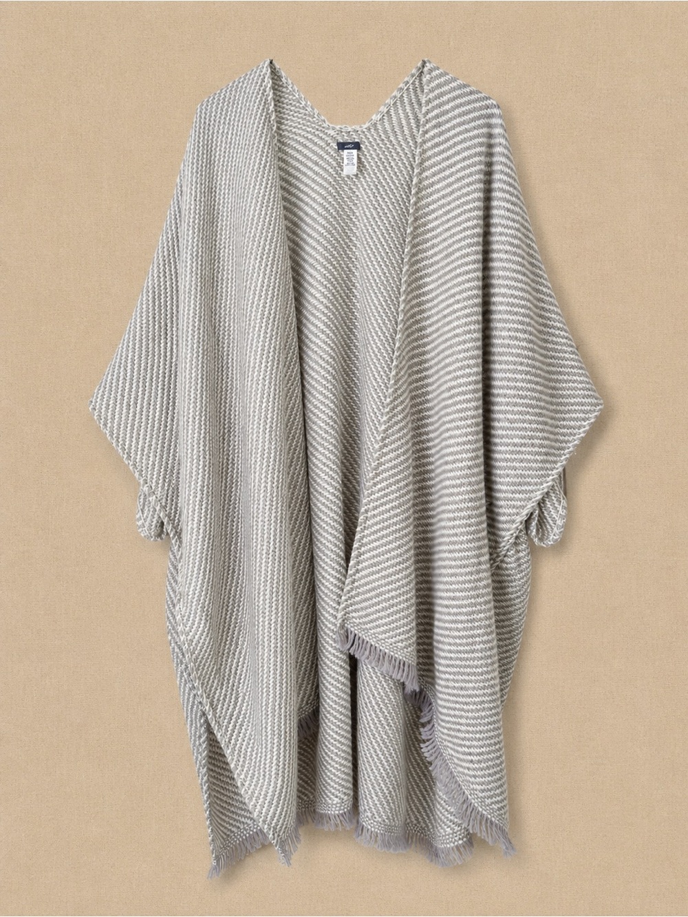 Aerie Soft Knit Shawl Blanket Cardigan | Gray/White Stripe | One Size